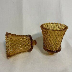 Vintage Amber Glass 4" Peg Candle Holders (set of 2)